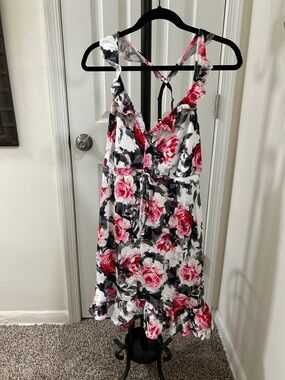 Floral Ruffle Sleep Dress in White, Pink & Black